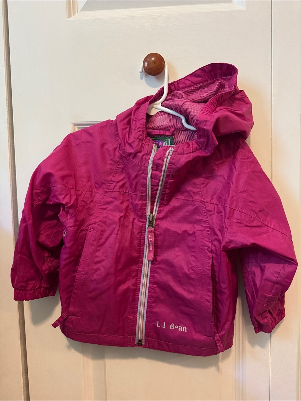 L.L. Bean Girls' Pink Hooded Rain Jacket